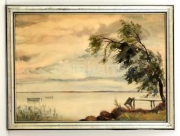 Jeney Zoltán (1899-?): Alsóörs 1938. Akvarell, papír, jelzett, üvegezett keretben,  50x70cm