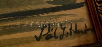 Pál jelzéssel: Parkban. Tus, papír, üvegezett keretben,  34×25 cm