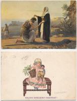 17 db RÉGI vegyes motívumlap: hölgyek, vallási témájú és főleg ünnepi üdvözlőlapok (Karácsony, Húsvé...