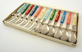 Retro kis villa és kanál készlet, 12 db, eredeti dobozában, jó állapotban