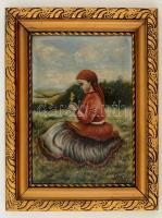 Glatz jelzéssel: Merengő lány a mezőn. Olaj, karton, keretben, 35×24 cm