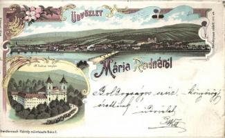 1899 Máriaradna, Radna; Látkép, templom / general view, church, floral, Art Nouveau, Schwidernoch Károly litho (kis szakadás / small tear)