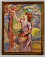 Márffy jelzéssel: Almaszedő lány. Akvarell, papír, üvegezett keretben, 48×38 cm