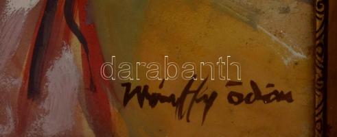 Márffy jelzéssel: Almaszedő lány. Akvarell, papír, üvegezett keretben, 48×38 cm