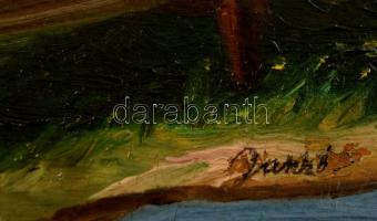 Juszkó jelzéssel: Ló itatás. Olaj, karton, keretben, 23×34 cm