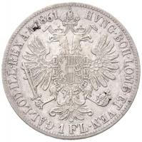 1861B 1Fl Ag "Ferenc József" (12,26g) T:2,2- R! / 
Austrian Empire 1861B 1 Florin Ag &quo...