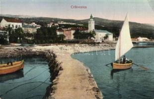 Crikvenica, Cirkvenica; kikötő, csónakok, templom / port, boats, church (EK)