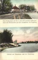 1910 Augsburg, Hochablass; Vom Hochwasser zerstörte Schleusenhaus und Restauration / restaurant, flood