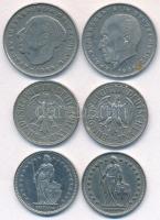 Vegyes: NSZK 1950-1976. 1M (2xklf) + 2M (2xklf) + Svájc 1968-1993. 1Fr (2xklf) T:2
Mixed: FRG 1950-...