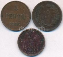 Vegyes: Finnország 1908. 5p Cu + Portugália 1892. 10r Br "I. Károly" + Románia 1930. 10L Ni-sárgaréz T:2,2-,3 Mixed: Finland 1908. 5 Pennia Cu + Portugal 1892. 10 Reis Br "Carlos I" + Romania 1930. 10 Lei Ni-Brass C:XF,VF,F