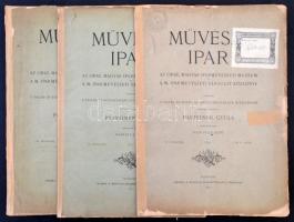 1891 Művészi ipar. Az Országos Magyar Iparművészeti Muzeum és a Magyar Iparművészeti Társulat közlönye. Szerkeszti Pasteiner Gyula, szerkesztőtárs: Radisics Jenő. VI: évfolyam 1-4. számok. Sok egészoldalas táblával. Gerincén megerősítve, kissé megviselt papírkötésben.