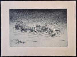 Jelzés nélkül: Hóviharban. Rézkarc, papír, 24×36  cm