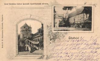 Keresd, Cris, Kreis; Gróf Bethlen Gábor kastélya és udvara. Roth G. H. fényképész felvétele / castle and courtyard, floral (apró szakadás / small tear)