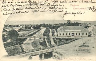 Kovászna, Covasna; Sétatér látképe hidakkal, községháza. Bogdán F. fényképész / Promenade view with bridges, town hall