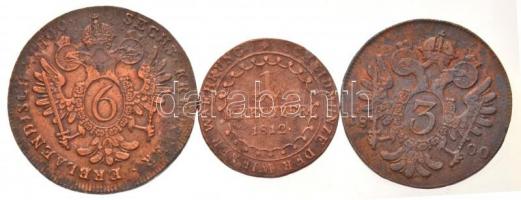 1800B 3kr Cu + 6kr Cu + 1812B 1kr Cu "I. Ferenc" T:2,2-