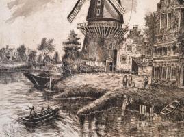 Jelzés nélkül: Szélmalom. Rézkarc, papír, 39×29 cm