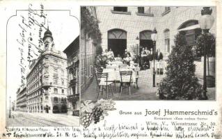 Vienna, Wien V. Gruss aus Josef Hammerschmids Restaurant zum rothen Stern; Wienstrasse Nr. 59.