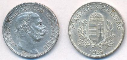 1915KB 1K Ag Ferenc József + 1939. 1P Ag T:2,2- patina