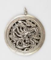 Ezüst(Ag) sárkányos medál, jelzett, d: 4 cm, nettó: 14,5 g