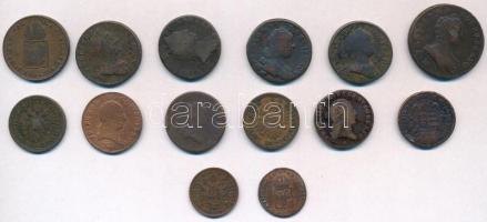 14db-os vegyes rézpénz tétel, főleg magyar verdejelű krajcárokkal, közte 1765PH-KM Poltúra "Már...