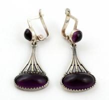 Ezüst(Ag) fülbevalópár, szintetikus lila kövekkel, jelzett, 6,7 g