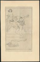Franz von Bayros (1866-1924): Küzdelem. Klisé, papír, jelzés a klisén, 13x8 cm