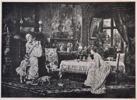 cca 1880-1910 Munkácsy Mihály: Két család, fénynyomat, 19x23 cm