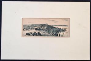 Csurgói Máté Lajos (1931-2001): Tihany, rézkarc, papír, paszpartuban, 8×20 cm