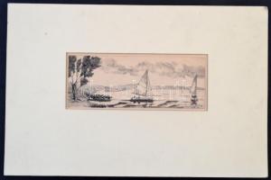 Szunyoghy András (1946-): Balatoni táj, rázkarc, papír, paszpartuban, 8×20 cm