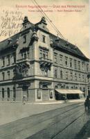 Nagyszeben, Hermannstadt, Sibiu; Római császár szálloda, Ludwig Ferencz & Co. és Franz Geisberger üzlete; W. L. 54. kiadja Budovszky L. / Hotel Römischer Kaiser / hotel, shops, street view