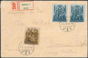 1938 Ajánlott levél 82f bérmentesítéssel Romániába / Registered cover with 82f franking to Romania