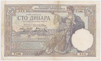 Jugoszlávia 1929. 100D I. Sándor vízjel T:III Yugoslavia 1929. 100 Dinara with Alexander I watermark C:F Krause 29.b