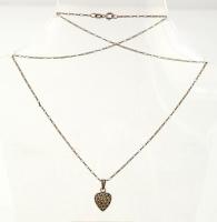 Ezüst(Ag) nyaklánc, markazit berakásos ezüst(Ag) szív medállal, jelzett, h: 48 cm, bruttó: 3,4 g