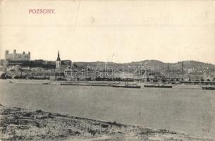 Pozsony, Pressburg, Bratislava; Látkép, vár, gőzhajó / general view, castle, steamship (EK)