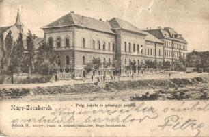 Nagybecskerek, Zrenjanin; Polgári iskola, Pénzügyi palota. Schenk H. kiadása / school,  financial palace (lyuk / hole)