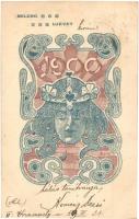 '1900 Boldog Újévet' / New Year greeting card, etching style, Art Nouveau, s: Beck (EB)