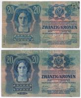 1913. 20K (2x) első és második kiadás, mindkettőn román felülbélyegzés T:III kis szakadás