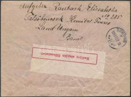 1918 Ajánlott cenzúrázott levél Dániába hadifogoly ügyben / Registered censored cover to Denmark &qu...