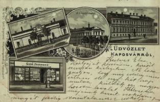 1899 Kaposvár, Honvédlaktanya, Adóhivatal, Ipar-Udvar, Gerő Zsigmond könyvkereskedése és könyvnyomdája és saját kiadású lapja, floral, litho