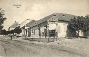 Ipolyság, Sahy; Fő tér, Berner Mihály üzlete, Polgár I. Könyvnyomdája és Könyvkötészete és saját kiadású lapja / main square, shops