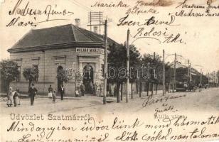 Szatmárnémeti, Satu Mare; Attila utca, Molnár Mihály üzlete / street, shop (vágott / cut)