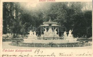 Kolozsvár, Cluj; Sétatéri szökőkút, Kováts P. kiadása / park, fountain (vágott / cut)