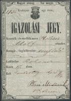 1864 Szombathely, Német és magyar nyelvű igazolási jegy Vas megye címerével / ID