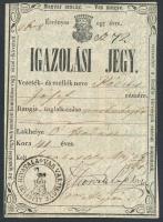 1861 Szombathely, Német és magyar nyelvű igazolási jegy Vas megye címerével, Vas vármegye alispáni hivatalának bélyegzőjével / ID