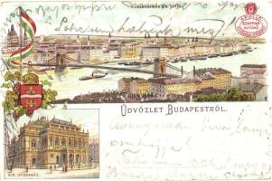 Budapest, látkép az Operaházzal, "Apolló szappan" reklám, címer, floral, litho (b)