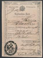 1857 Német és magyar nyelvű igazolási jegy 6 kr C.M. okmánybélyeggel, K.K. Stuhlrichteramt bélyegzőjével / ID