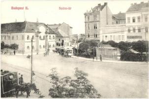 Budapest II. Széna tér, Beck Lipót és fia üzlete, lovaskocsi,  kiadja Bíró Pál (vágott / cut)