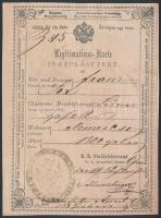 1858 Német és magyar nyelvű igazolási jegy 6 kr C.M. okmánybélyeggel, K.K. Stuhlrichteramt bélyegzőjével / ID