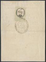 1858 Német és magyar nyelvű igazolási jegy 6 kr C.M. okmánybélyeggel, K.K. Stuhlrichteramt bélyegzőj...