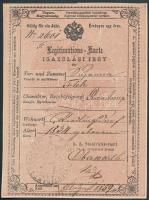 1859 Német és magyar nyelvű igazolási jegy 15 kr okmánybélyeggel / ID